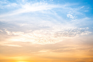 Beautiful , luxury soft gradient orange gold clouds and sunlight on the blue sky perfect for the background, take in everning,Twilight, Large size, high definition landscape photo
