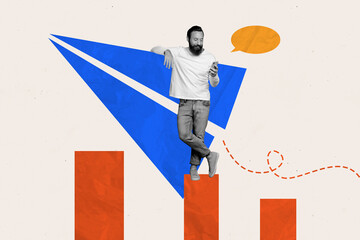 Composite trend artwork sketch image collage of business aim target success young man stand type...