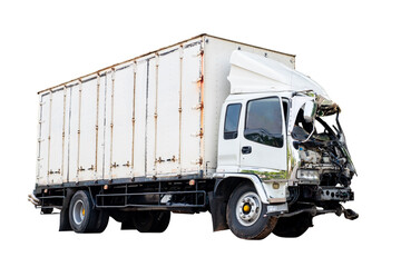 Full body of Front and side view old big truck get damaged by accident on the road. damaged cars...