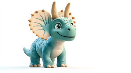 Fototapeta premium beautiful cartoon cute little dinosaur with smiley face and big eyes on white background , Cute baby dinosaur illustration , illustration for baby shower 