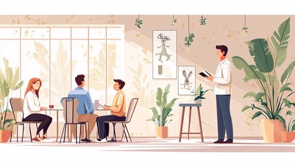 Doctor discussing palliative care options with a patient and family, fostering an atmosphere of empathy, respect, and dignity in a comfortable setting with empty space for text