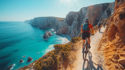 Mountain Biking Adventure on a Cliffside Trail with Ocean Views