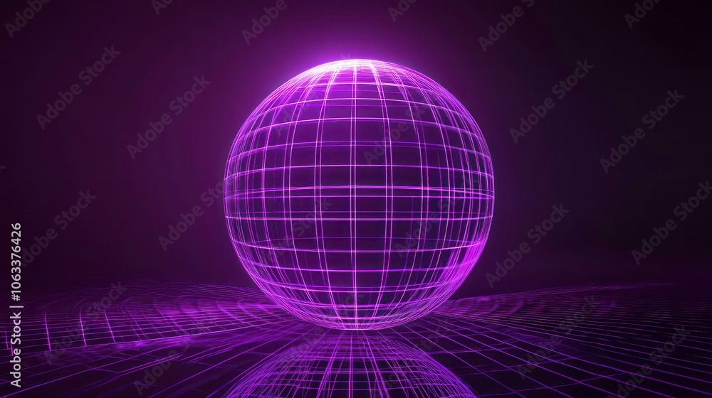 Aufkleber a glowing purple sphere with a grid pattern, set against a dark background.
