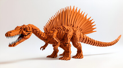 spinosaurus biting a dinosaur body with blood on white background , spinosaurus toy stands isolated on white background , Spinosaurus was a really big dinosaur eating meat
