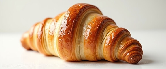 A croissant is sitting on a white table
