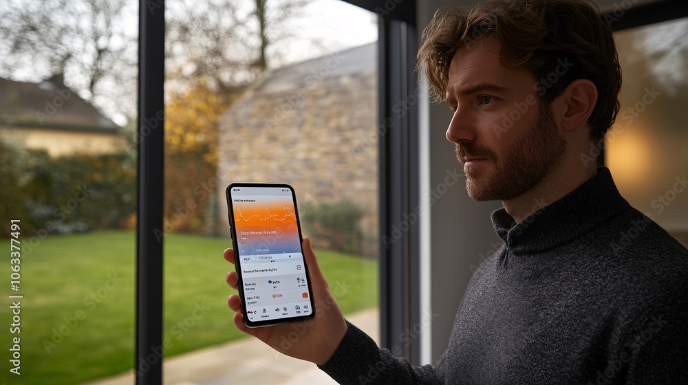 Aufkleber Patient using a health app to track daily metrics, indicating increased accessibility to personal health data with empty space for text