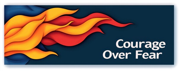 Concept of a motivational quote for a positive mindset affirmation. A vibrant design featuring flames alongside the empowering phrase "Courage Over Fear" symbolizing bravery and resilience