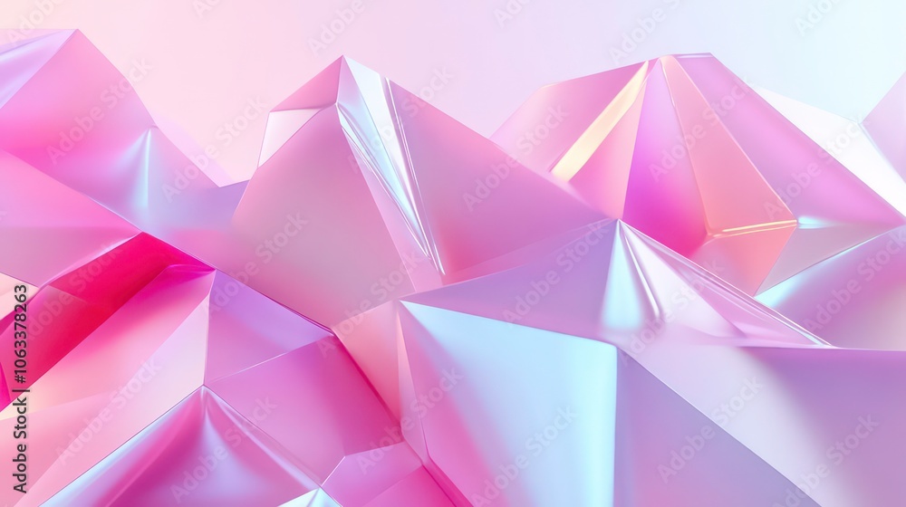Poster abstract geometric shapes in soft pastel colors creating a modern digital landscape.