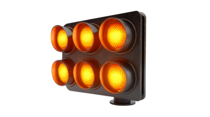 Vibrant traffic light signals with red,yellow,and green illuminated mounted on a black metal frame.