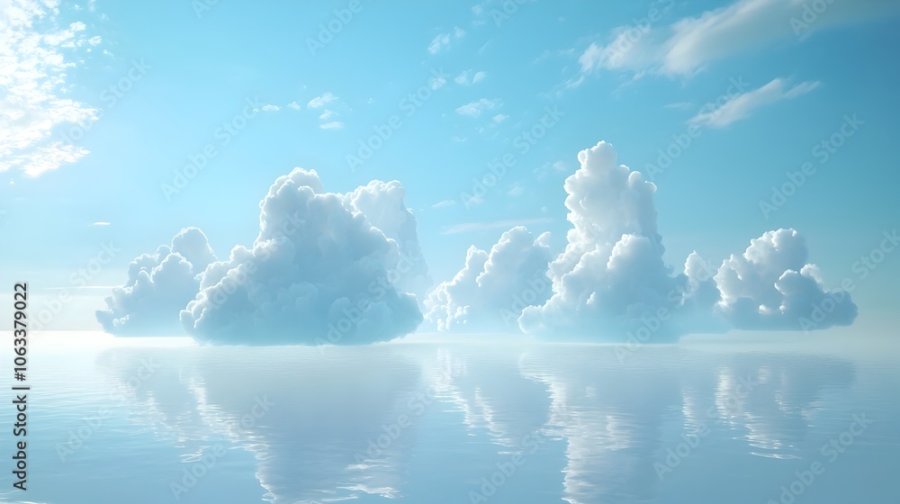 Poster ethereal cloud server farm floating in clear blue sky cloud computing technology concept