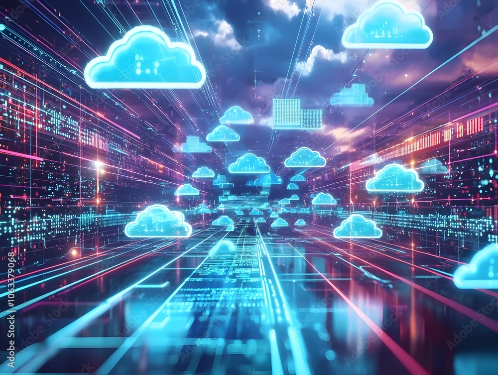 Aufkleber futuristic cloud based workspace with holographic data displays