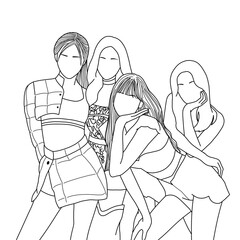 Line drawing of bff (four members)