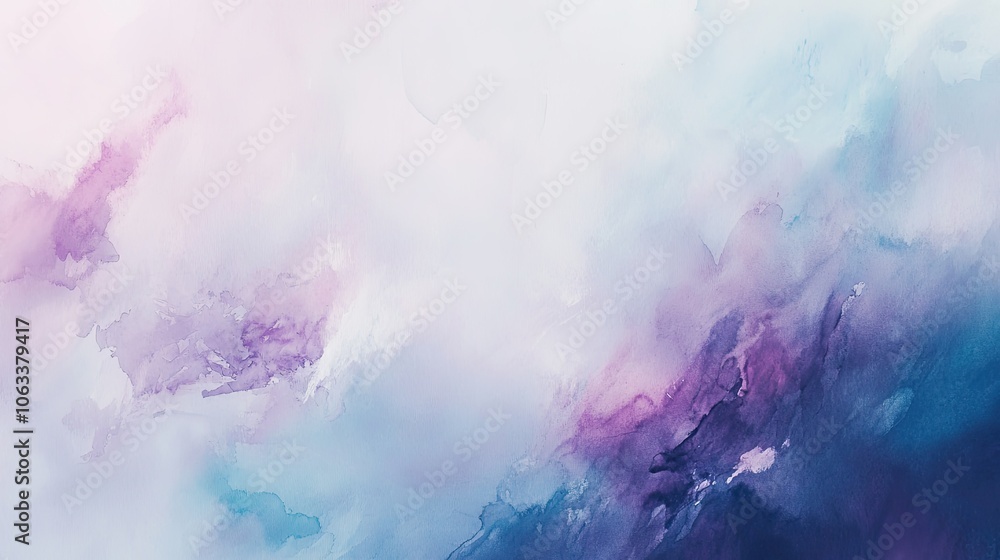 Poster abstract watercolor background with soft purples and blues, blending fluidly across the canvas, crea