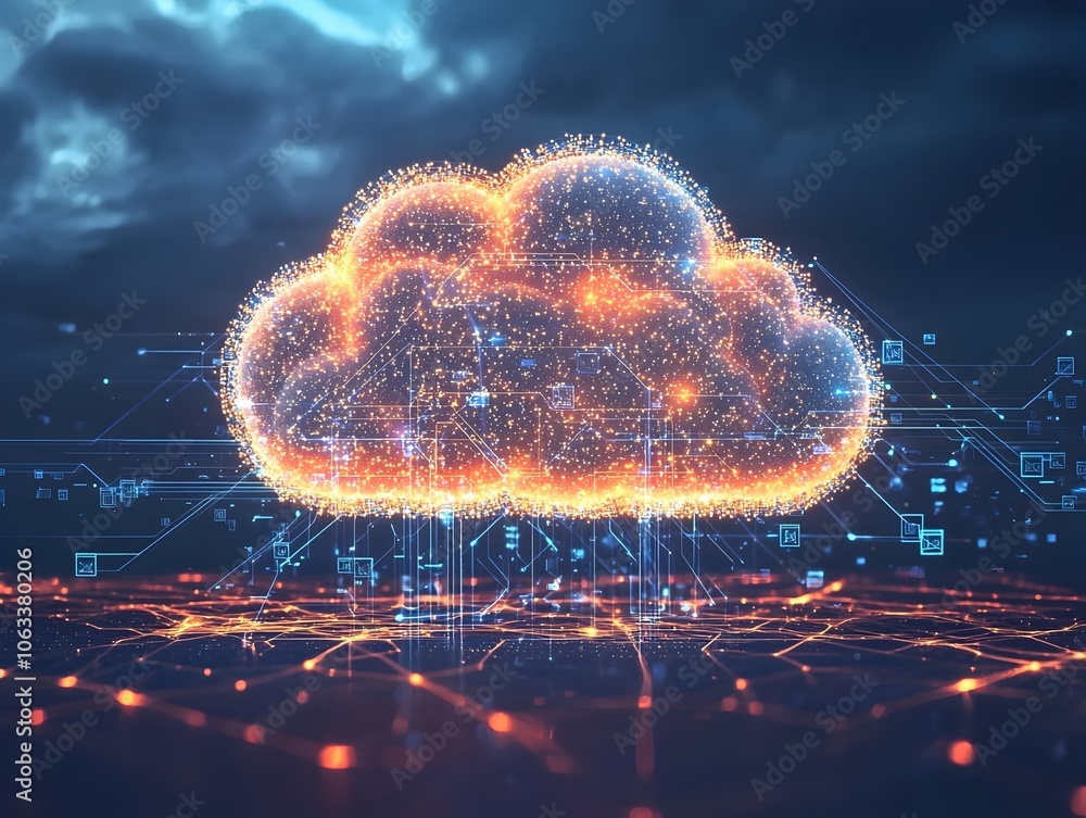 Aufkleber glowing cloud shaped brain symbolizing cloud and cognitive computing