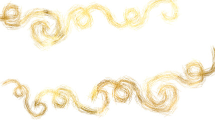 Abstract shiny colorful golden wave design element. Golden foil frame in swirls on transparent background. Banner for website, postcards, wedding invitation.