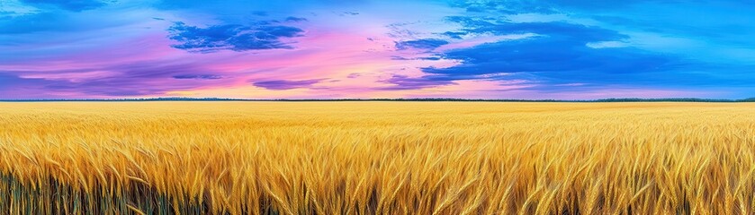 Obraz premium Golden metallic field under twilight, abstract landscape, dramatic lighting, surreal realism, ultra high detail