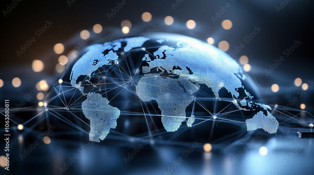 Wall mural global interconnection and digital network visualization
