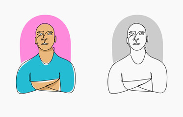 Line art illustration of a bald man people