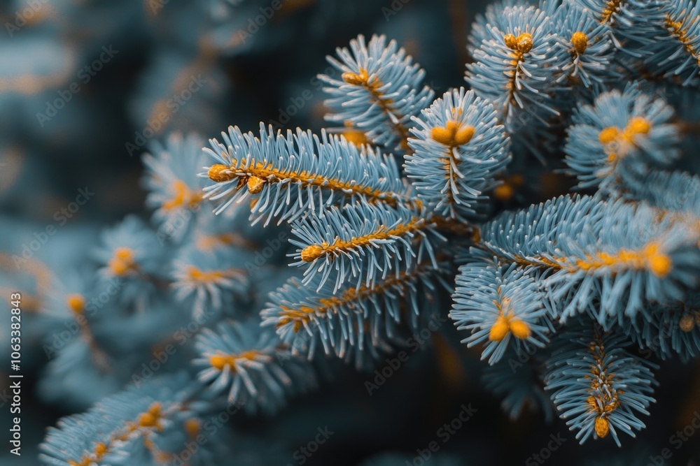 Poster Close-up shot of a pine tree branch with intricate details and textures