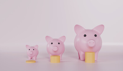 Piggy bank family with stacking money coins, Family financial, Money savings, Investment concept