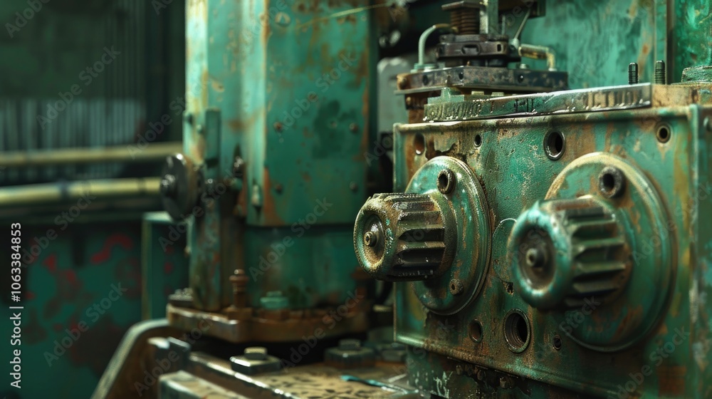 Aufkleber Close-up view of a machine on a table with mechanical details