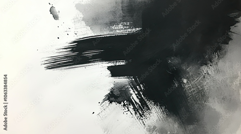 Aufkleber bold and sweeping black ink strokes merge with subtle gray washes, creating an abstract composition 