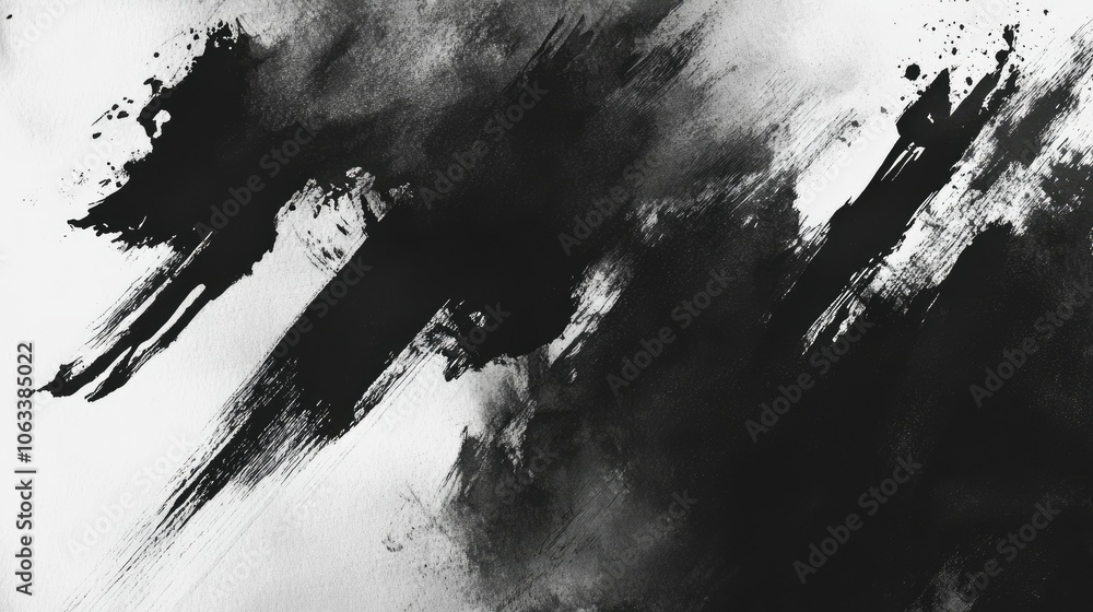Aufkleber bold and sweeping black ink strokes merge with subtle gray washes, creating an abstract composition 