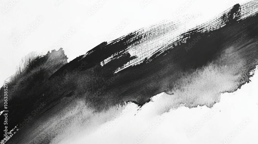 Aufkleber bold black ink strokes fade into soft gray washes, creating a minimalist abstract composition on rou