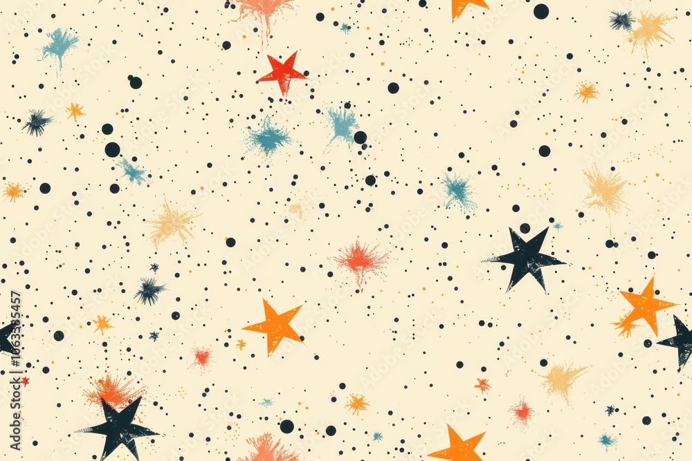 Poster colorful seamless pattern with sparse elements and stars