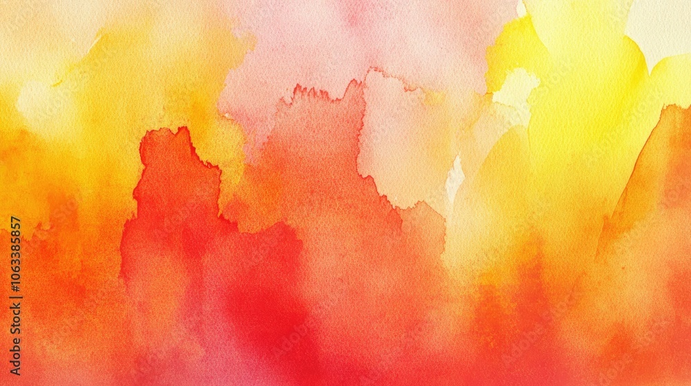 Poster bold watercolor background with vibrant reds and yellows blending in abstract patterns. the soft tex