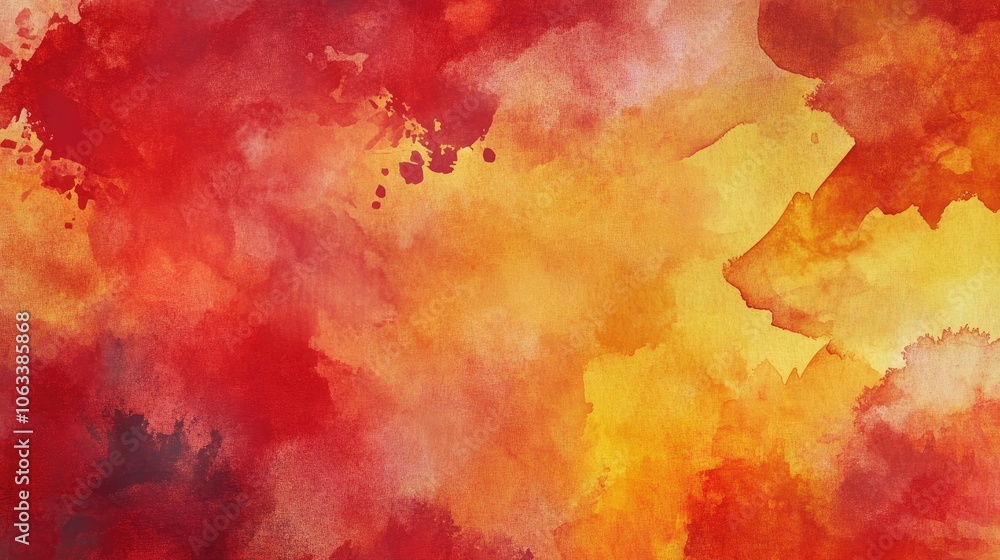 Poster bold watercolor background with vibrant reds and yellows blending in abstract patterns. the soft tex