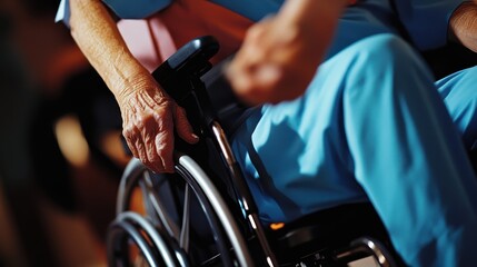 Obraz premium Nurse Assisting Elderly Patient in Wheelchair