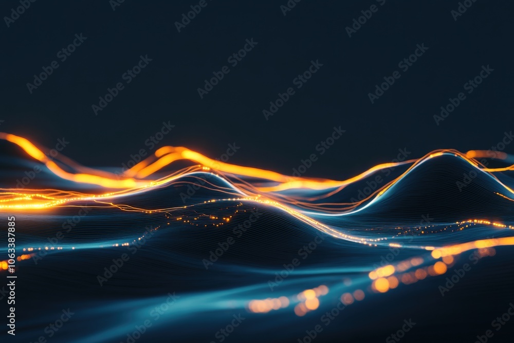 Poster A blurry image of a wave of light, suitable for use in abstract or futuristic concepts