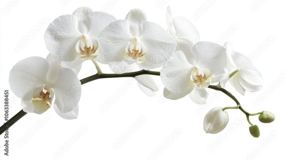 Poster A close-up shot of a single white flower on its stem, great for use in designs and compositions where a simple yet elegant floral element is needed