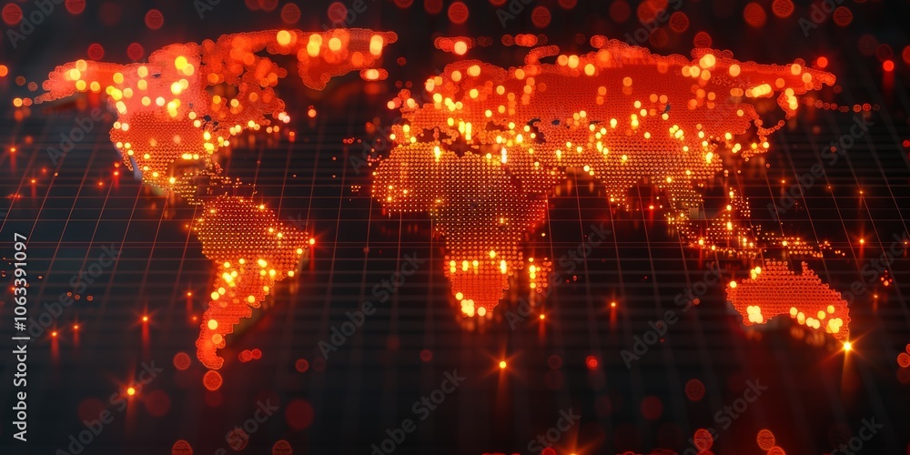 Poster exploring a dynamic global supply chain management interface featuring an interactive world map illu