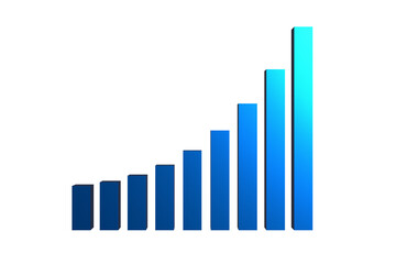 Blue Purple Growing Success Business Bar Graph over Transparent Background. 3d Render with Alpha Channel