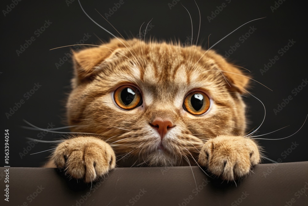 Aufkleber a close-up view of a curious cat peeking over a table, great for use in editorial or commercial cont