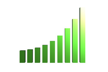 Green Growing Success Business Bar Graph over Transparent Background. 3d Render with Alpha Channel