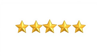 golden star icon Five star rating review icon, golden 5 stars in a row, isolated on white transparent background, png element HD 4K IMAGE 