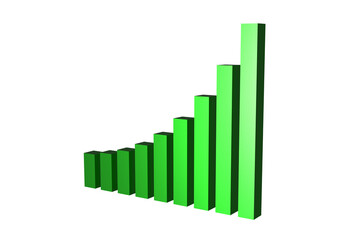 Green Growing Success Business Bar Graph over Transparent Background. Isometric 3d Render with Alpha Channel