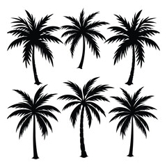 Fototapeta premium Set of Palm Trees Silhouettes Vector – Tropical Nature Illustration
