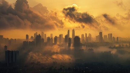 Fototapeta premium A view of a city with cloudy sky, perfect for use in urban or travel-related projects