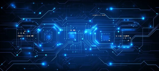 Naklejka premium Abstract Glowing Circuit Board with Blue Lights, Technology Background, Future of Computing