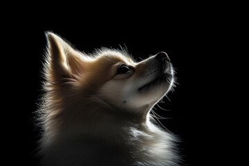 A close-up shot of a dog gazing upwards