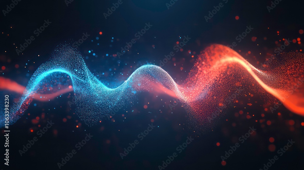 Fototapete abstract wave pattern with colorful particles representing energy and movement.