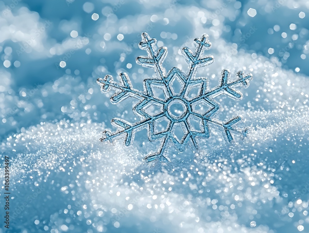 Poster delicate snowflake pattern with embedded music notes symbolizing the beauty of sound in stillness of