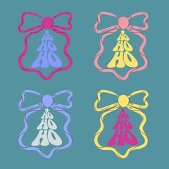 Collection of bells, bows, Christmas trees, HO-HO-HO, pine trees, conifers, toys, garlands, snow, star, snowflake, new year. Vector