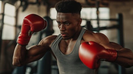 Determined Young Boxer Training in Gym for Fitness and Strength