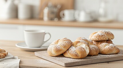 Bagels with cream cheese and toppings in Breakfast table with fresh coffee