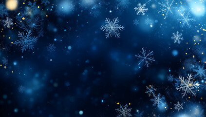 Winter background with snowflakes on a blue background. Christmas or New Year concept. Copy space, high-resolution photography.